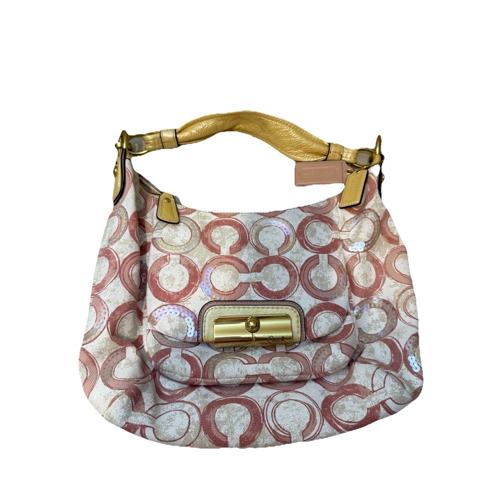 Coach Kristin Top Handle Satchel Opt Art Sequined Shoulder Bag Purse Excellent